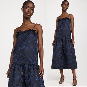 Ganni Navy Blue Jacquard Midi Dress